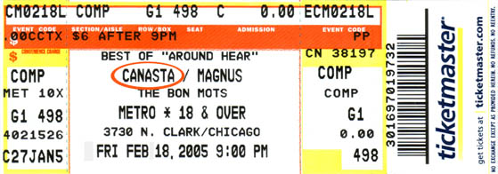Metro Ticket Feb. 18th, 2005 - Free Admission before 9pm
